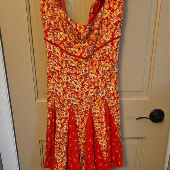 Free People Red Floral Backless Dress - Picture 1 of 2
